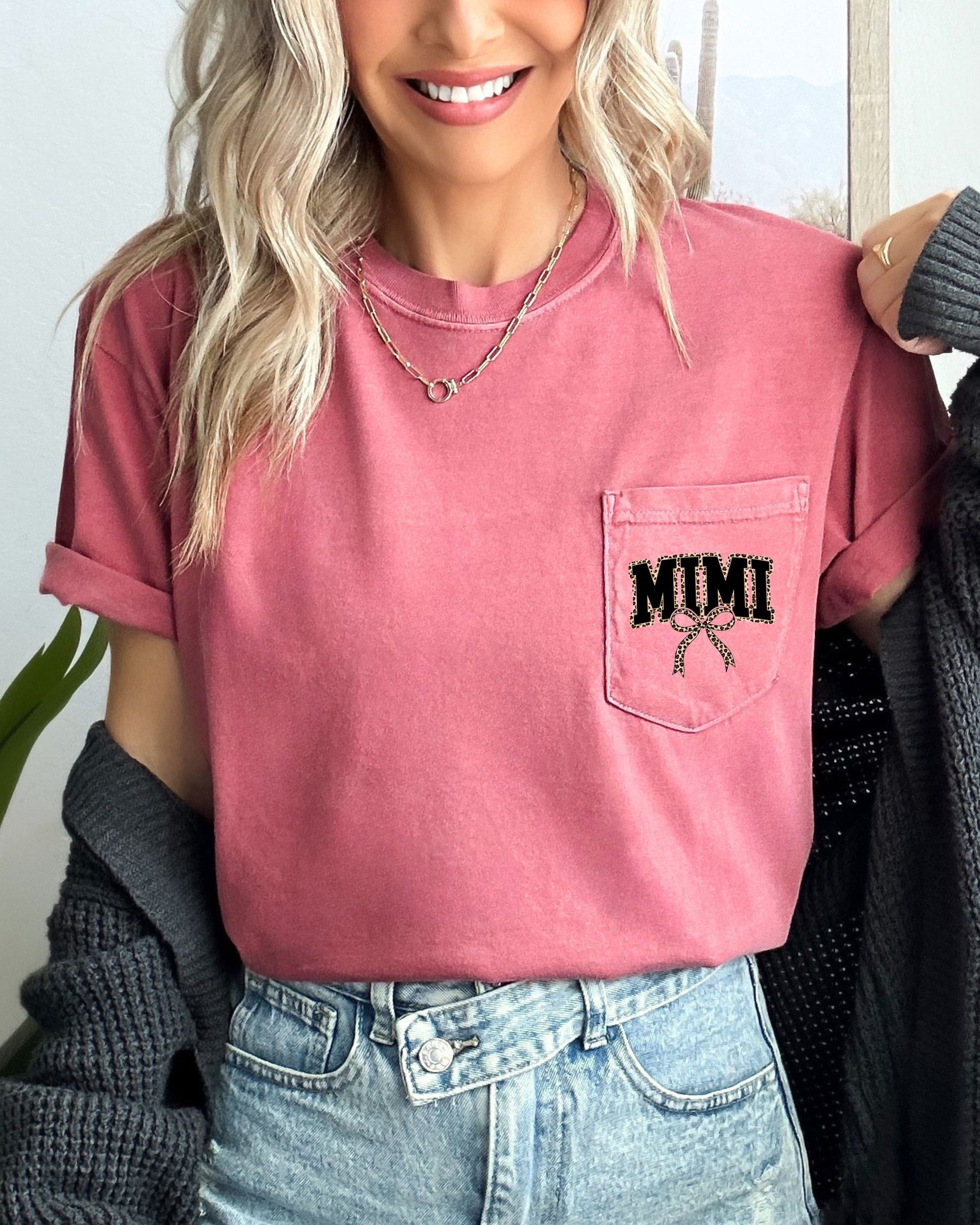 Mimi Mother's day Mom Comfort Colors Pocket T Shirt (Leopard)
