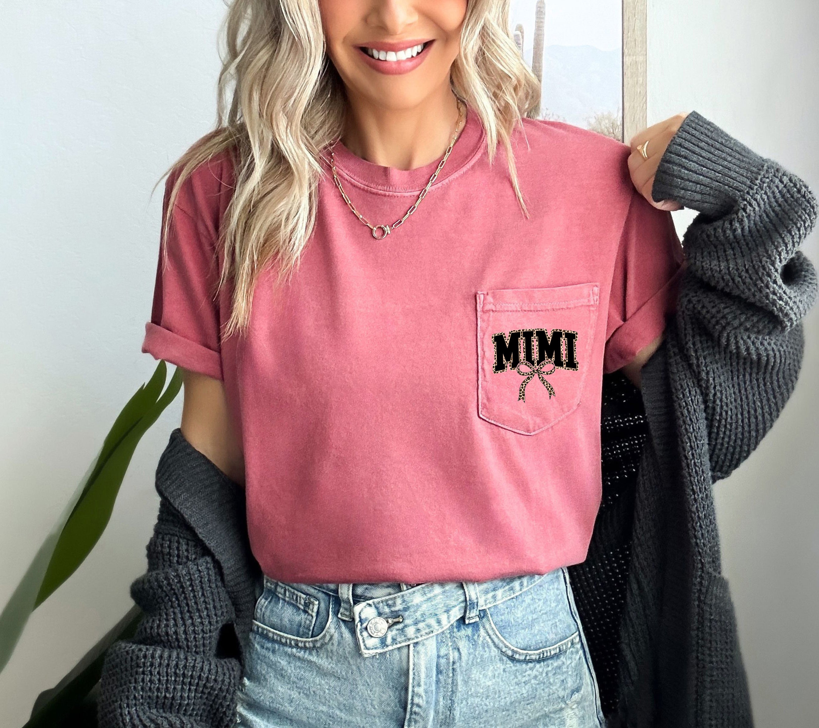 Mimi Mother's day Mom Comfort Colors Pocket T Shirt (Leopard)