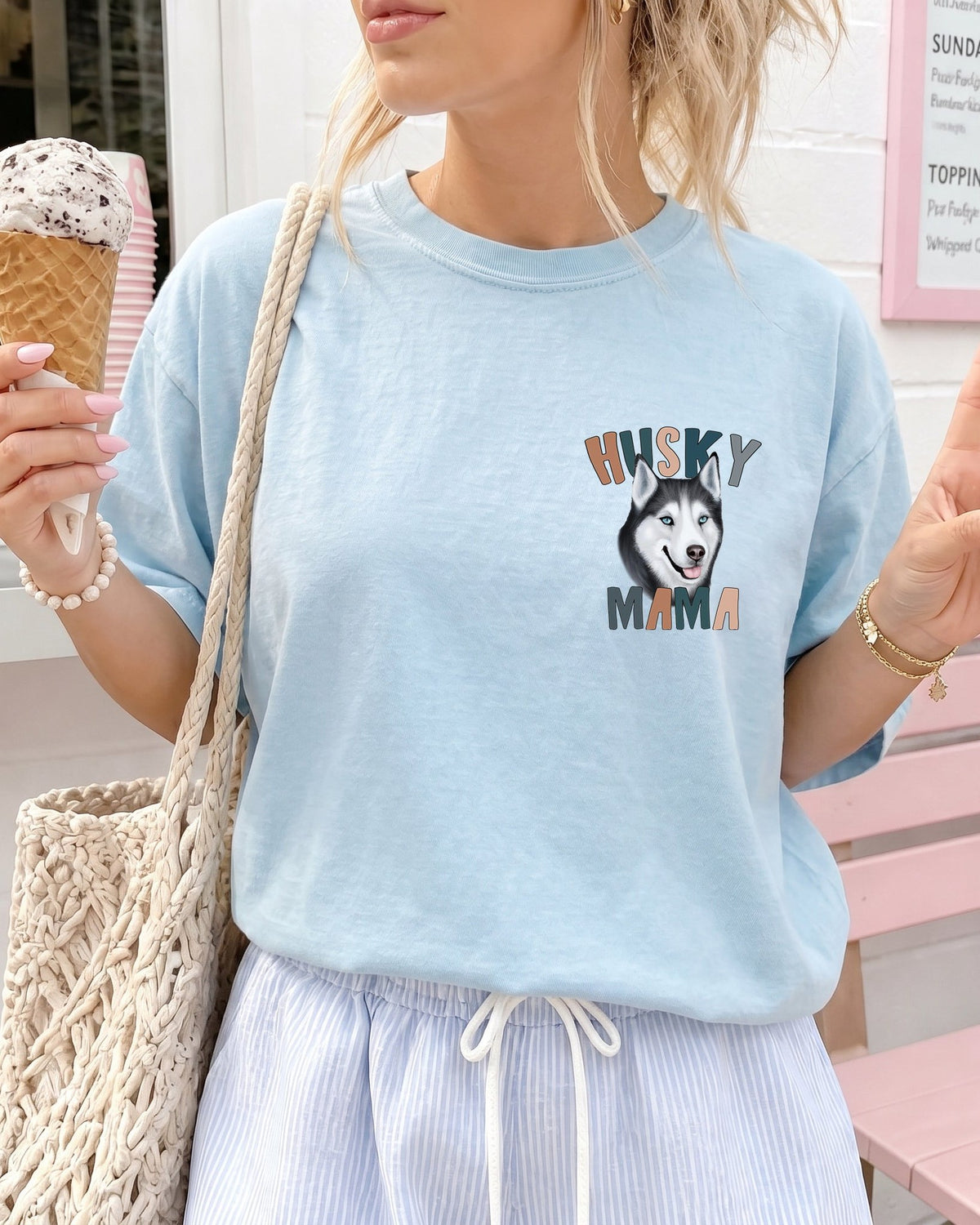 Husky Dog Mom Comfort Colors T-Shirt (Center), Gift for Women