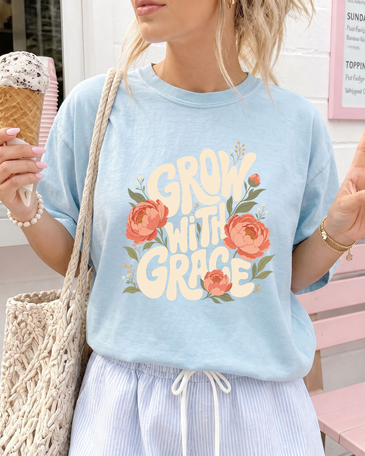 Grow With Grace Christian Flower Comfort Colors T-Shirt, Jesus Bible Gift