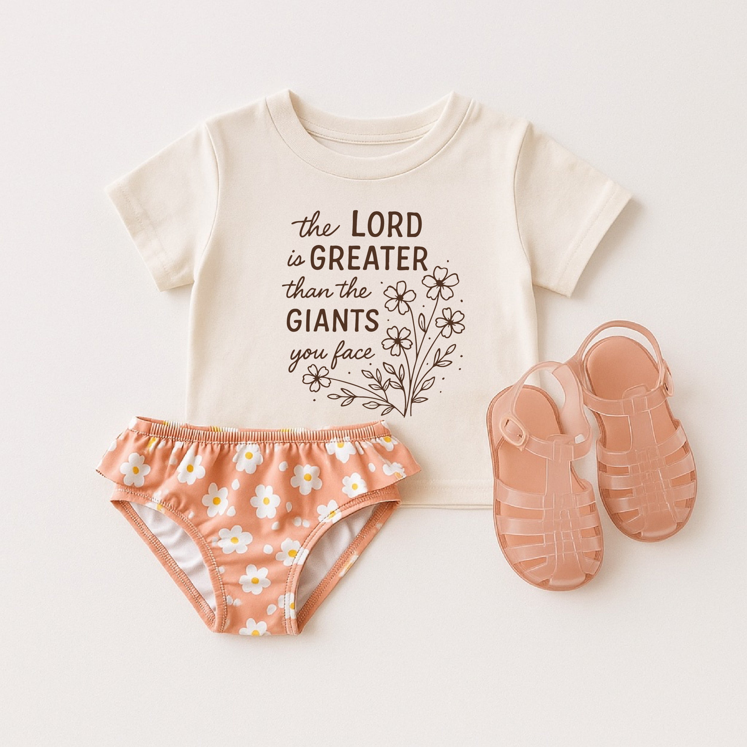 The Lord is greater than the giant Christian Baby Bodysuit, Romper, Toddler Youth Tee, Sweatshirt