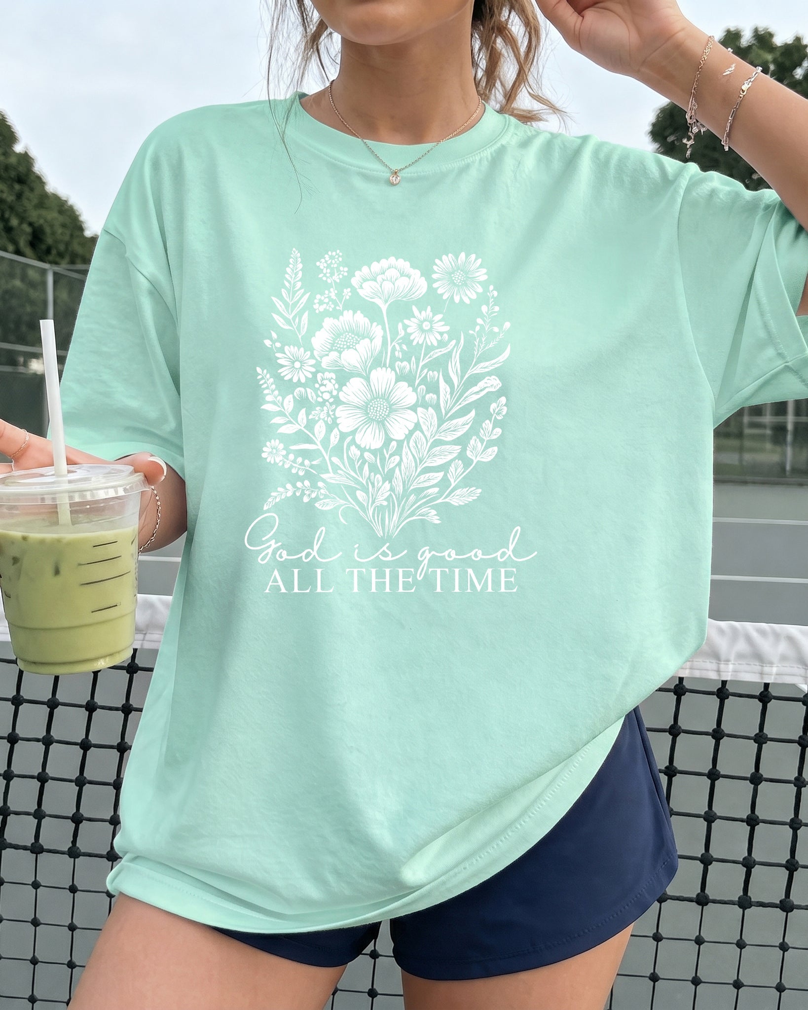 God is good all the time Flower Botanical Comfort Colors T Shirt