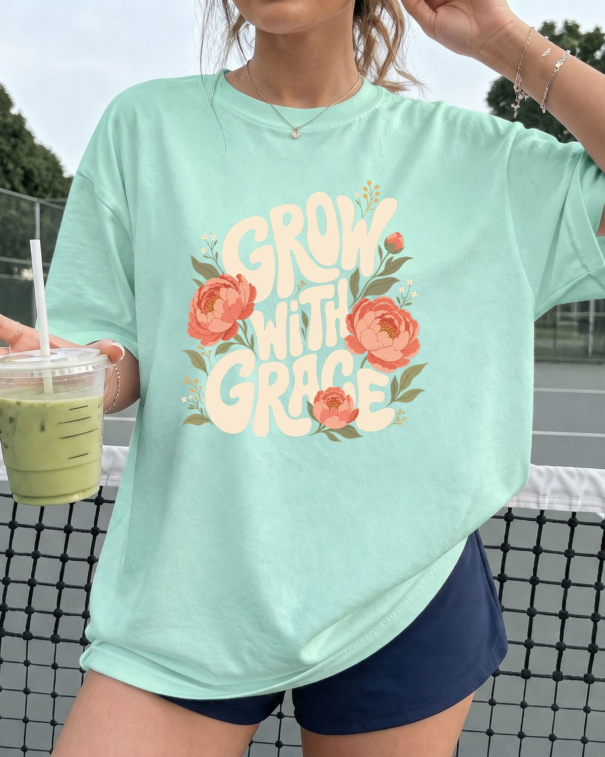 Grow With Grace Christian Flower Comfort Colors T-Shirt, Jesus Bible Gift