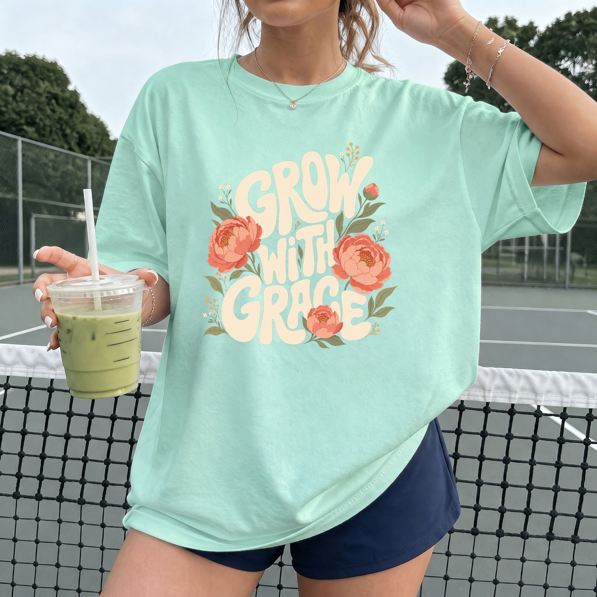 Grow with Grace Christian Flower Comfort Colors T Shirt Religious Jesus Bible