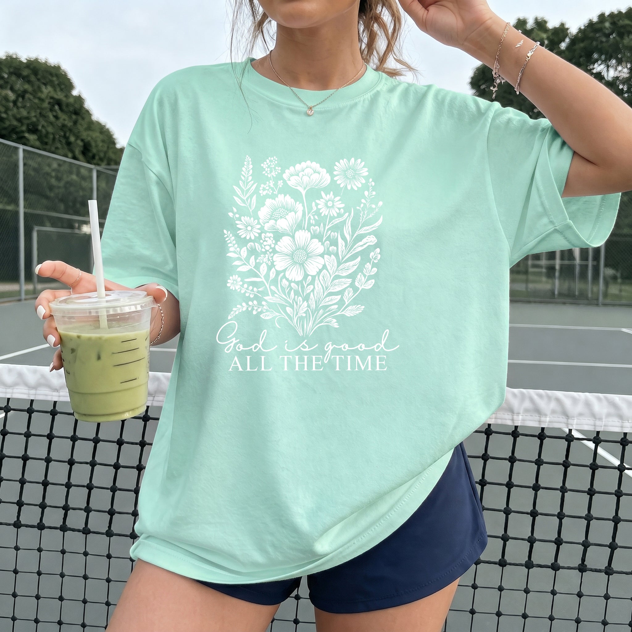 God is good all the time Flower Botanical Comfort Colors T Shirt