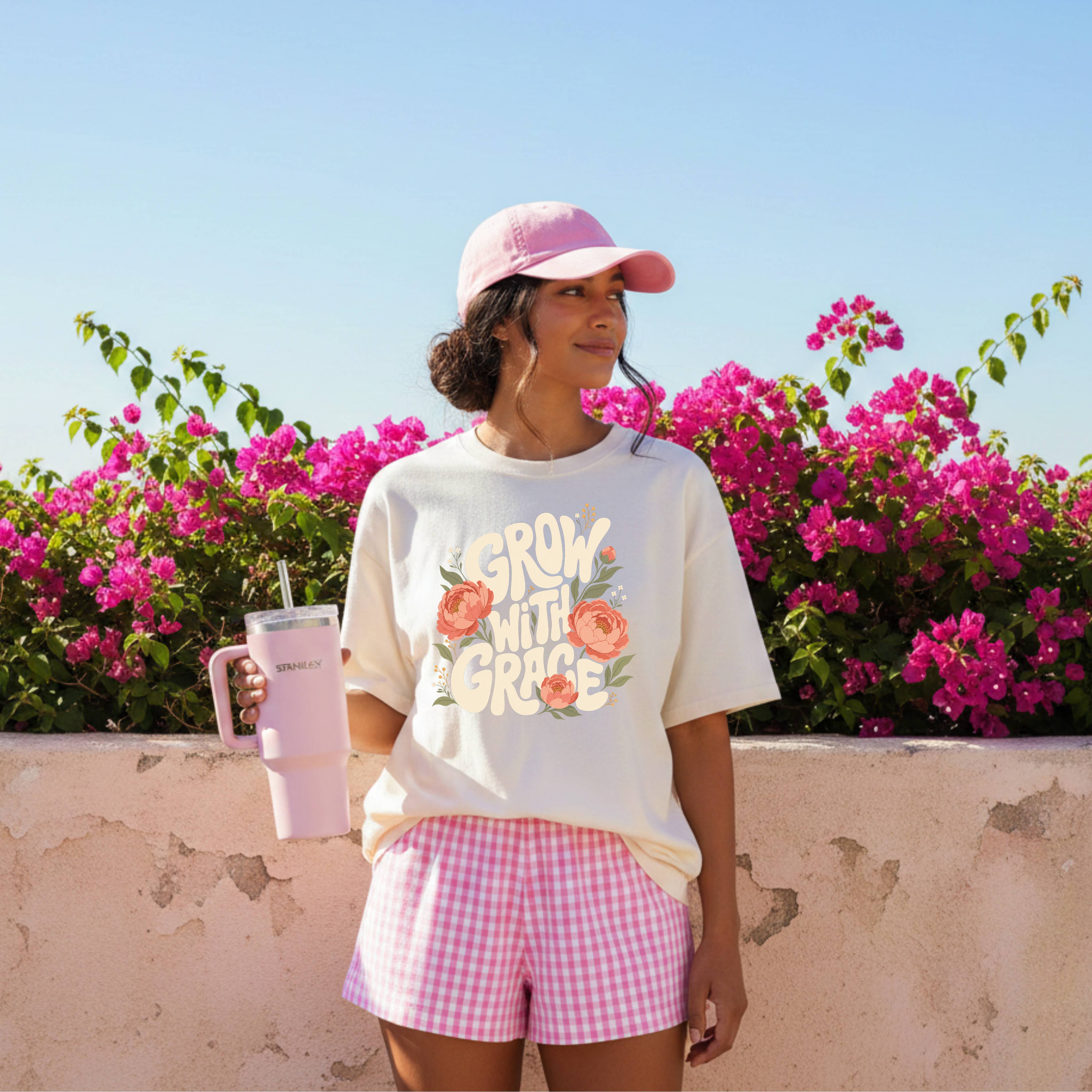 Grow with Grace Christian Flower Comfort Colors T Shirt Religious Jesus Bible