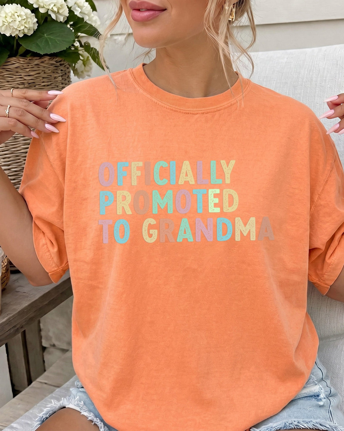 Officially Promoted To Grandma Comfort Colors T-Shirt, Pregnancy Announcement Gift