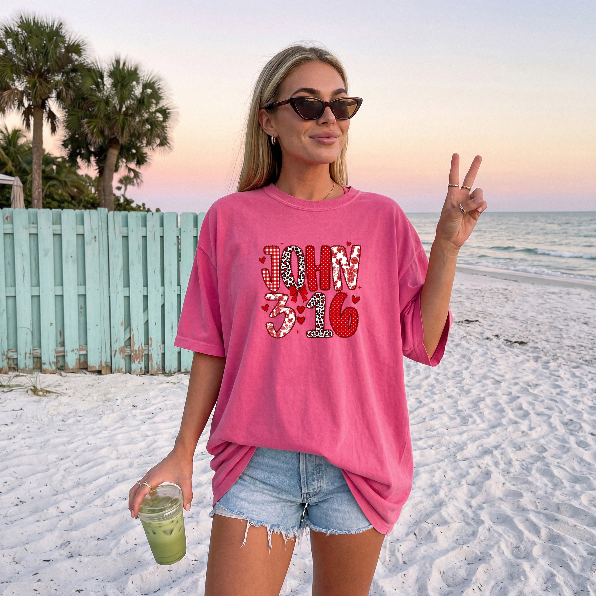 John 3:16 Christian Comfort Colors Garment Dyed T Shirt - Biblical Faith Graphic Tee (Valentine's day, Easter..)