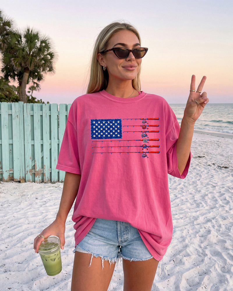 USA America Fishing Comfort Colors T Shirt - 4th of July, Memorial day, Veterans day gift for dad
