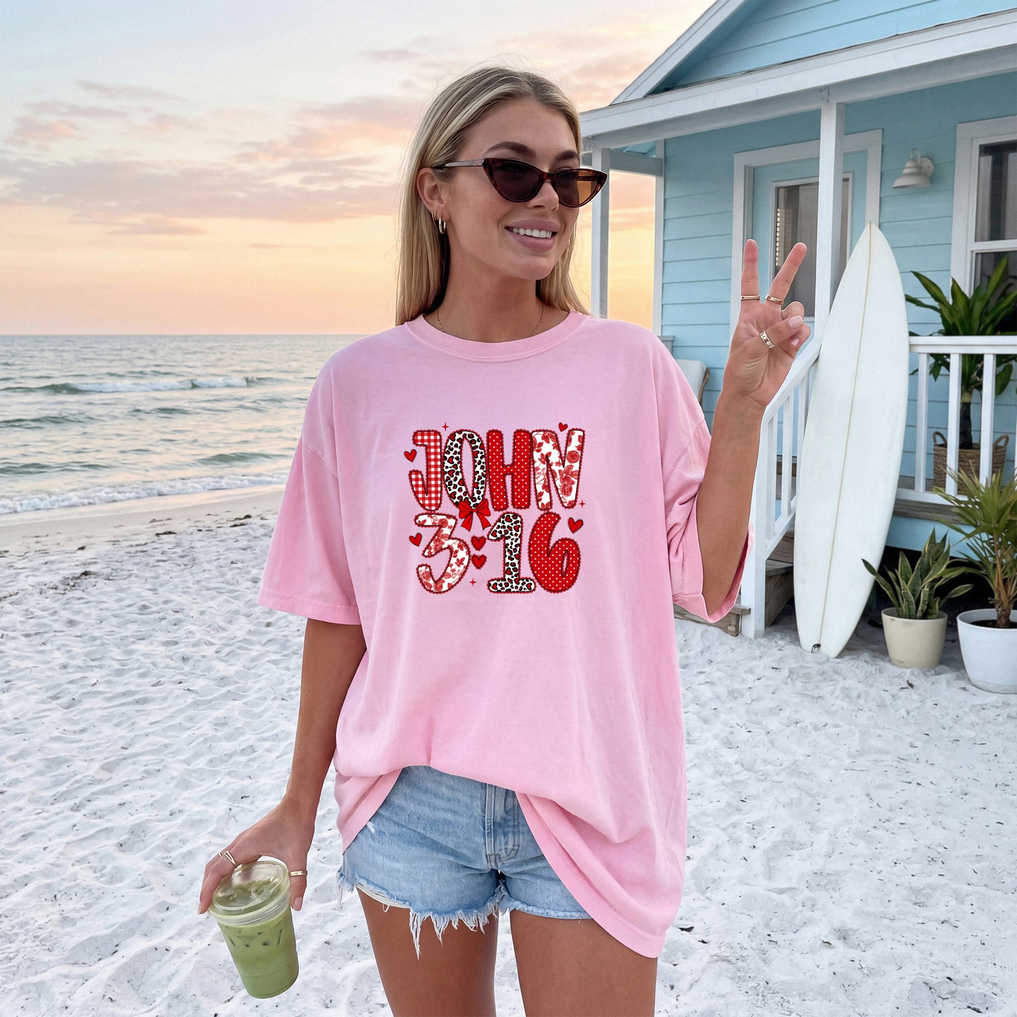 John 3:16 Christian Comfort Colors Garment Dyed T Shirt - Biblical Faith Graphic Tee (Valentine's day, Easter..)