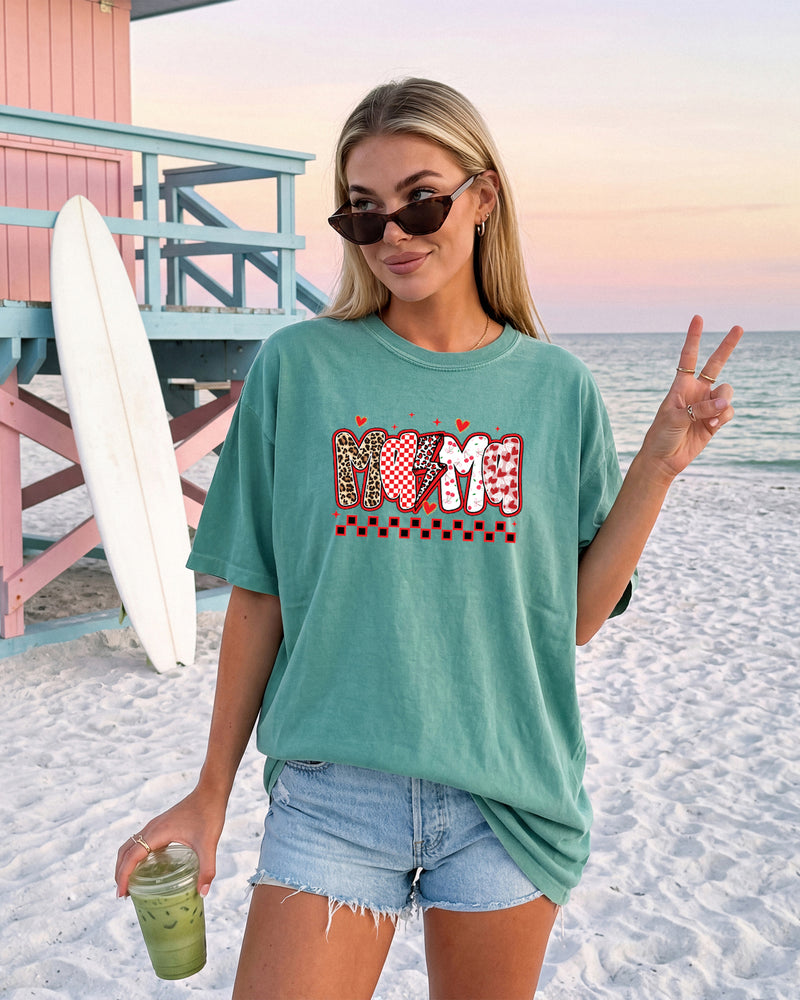 Mama Leopard Checkered Comfort Colors T Shirt