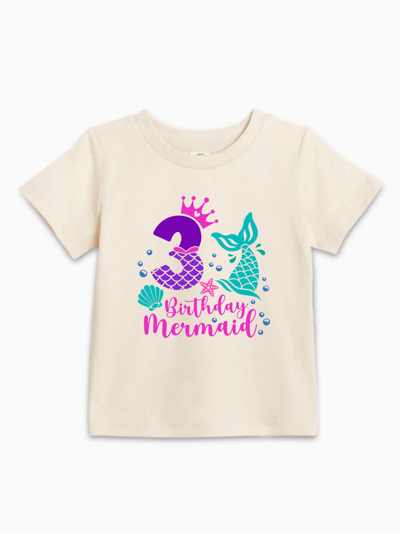 Three Birthday Mermaid Girl Organic Cotton Kids T-Shirt – 3rd Birthday Shirt