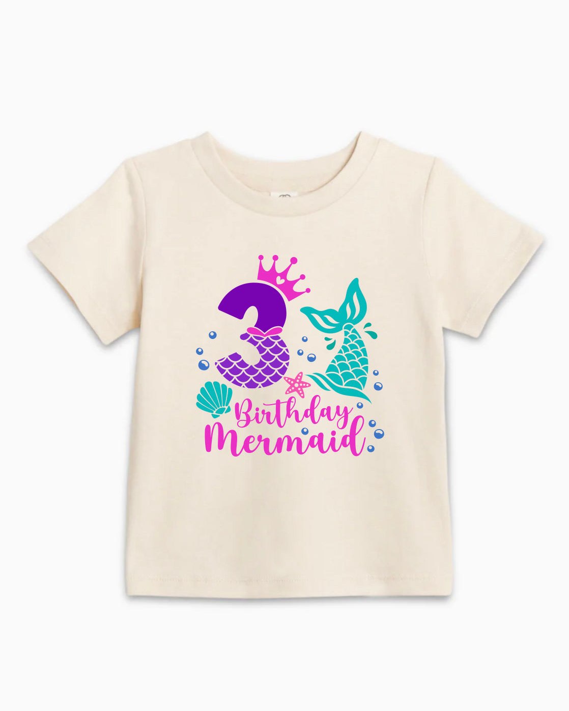 Three Birthday Mermaid Organic Cotton Kids T-Shirt, 3rd Birthday Girl Shirt