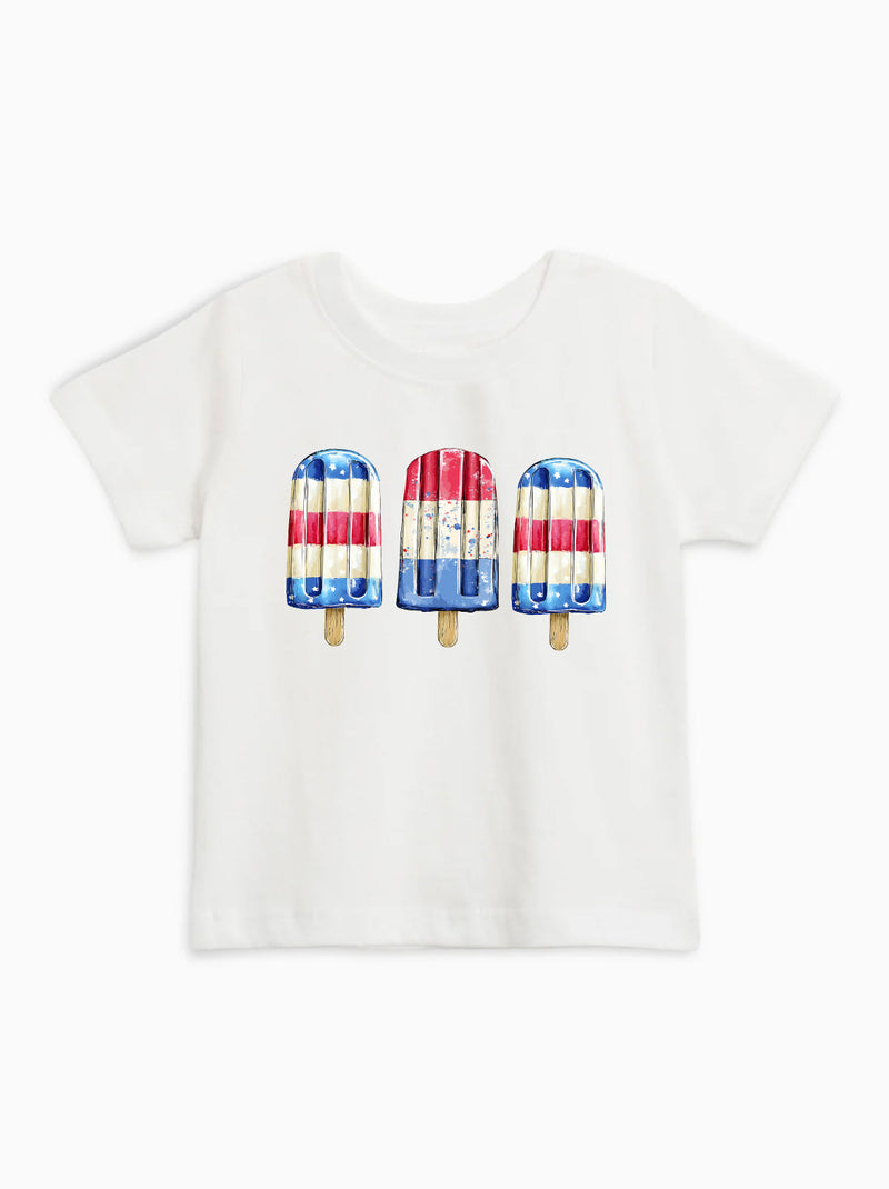 Organic Cotton America USA Patriotic 4th of July Red White Blue Summer Popsicle Kids Tee