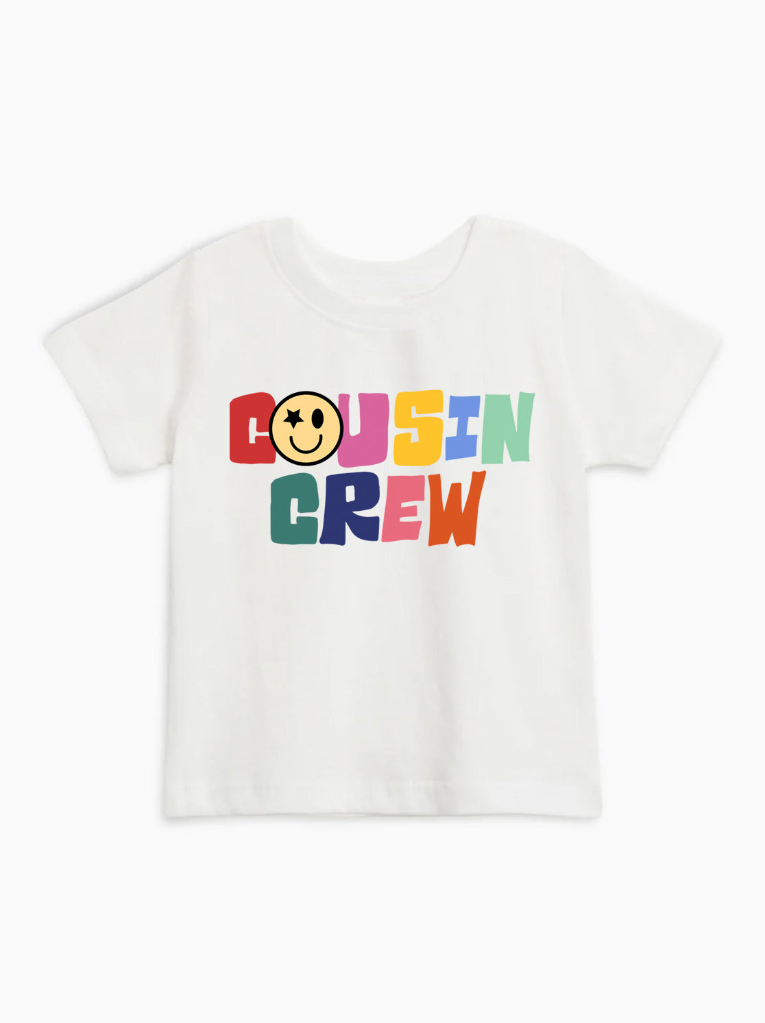 Cousin Crew Smile Face Colorful Organic Cotton Kids T-Shirt – Baby & Youth Matching Family Announcement Tee