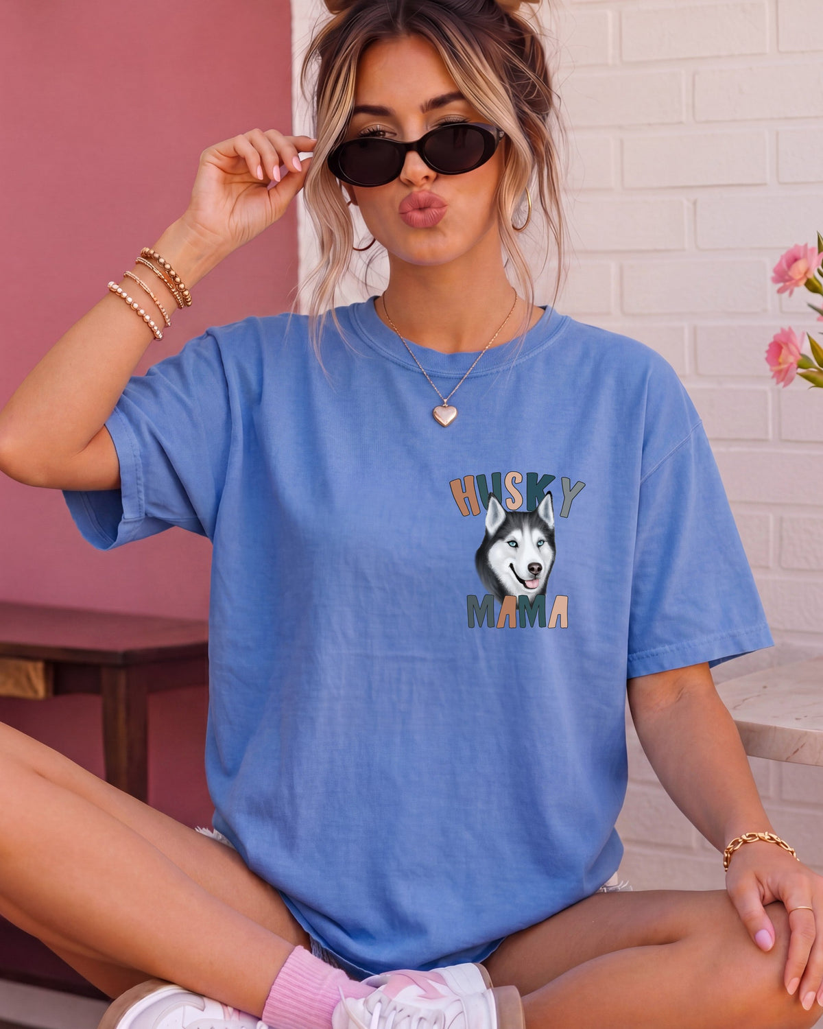 Husky Dog Mom Comfort Colors T-Shirt (Center), Gift for Women