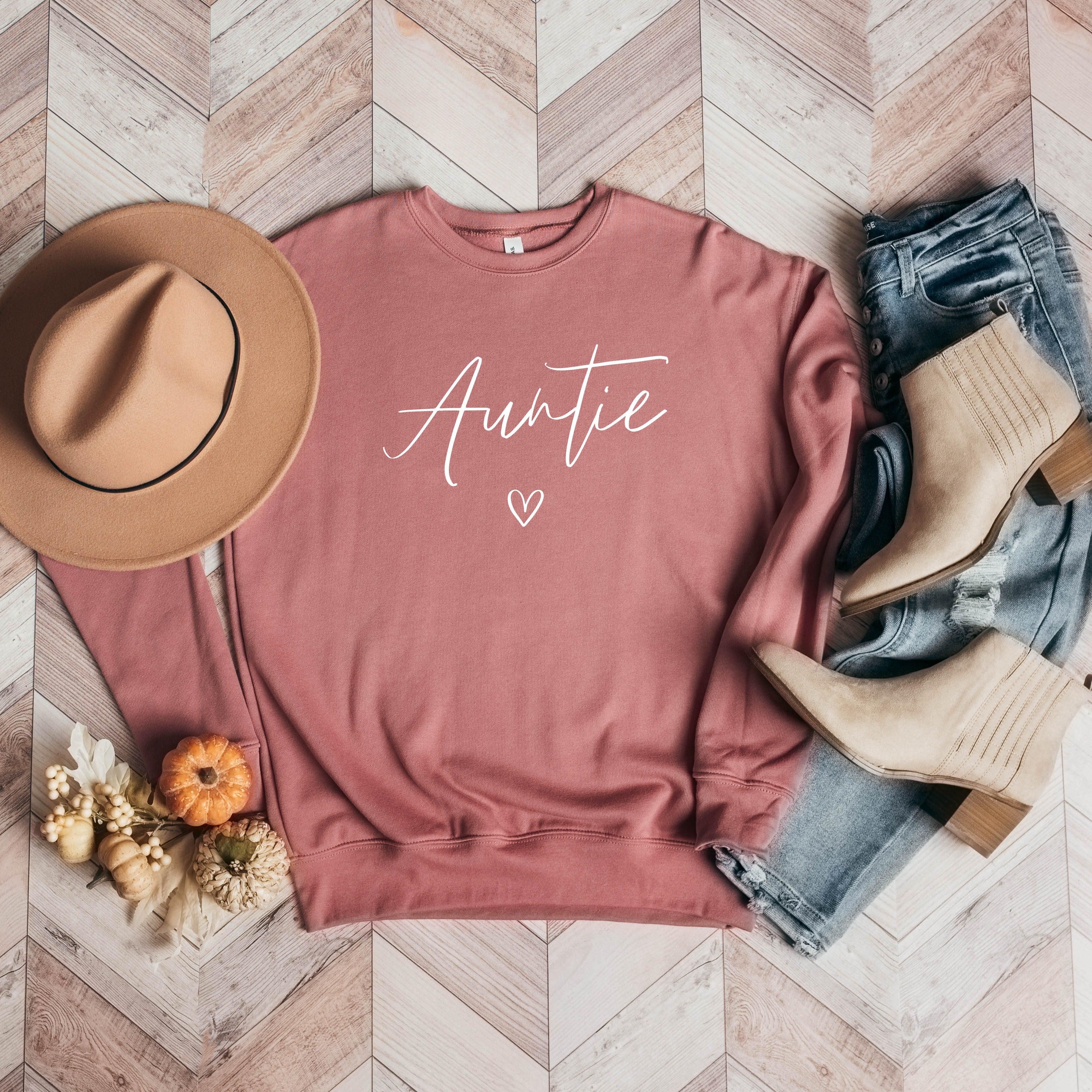 Auntie Heart Underneath Drop Shoulder Sponge Fleece Crewneck Sweatshirt