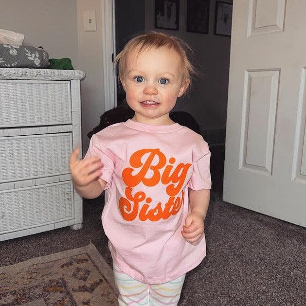 Big Sister Baby And Toddler Sibling T Shirt (Groovy Orange)