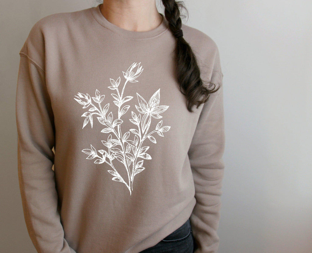 Botanical wildflowers Drop Shoulder Sponge Fleece Crewneck Sweatshirt