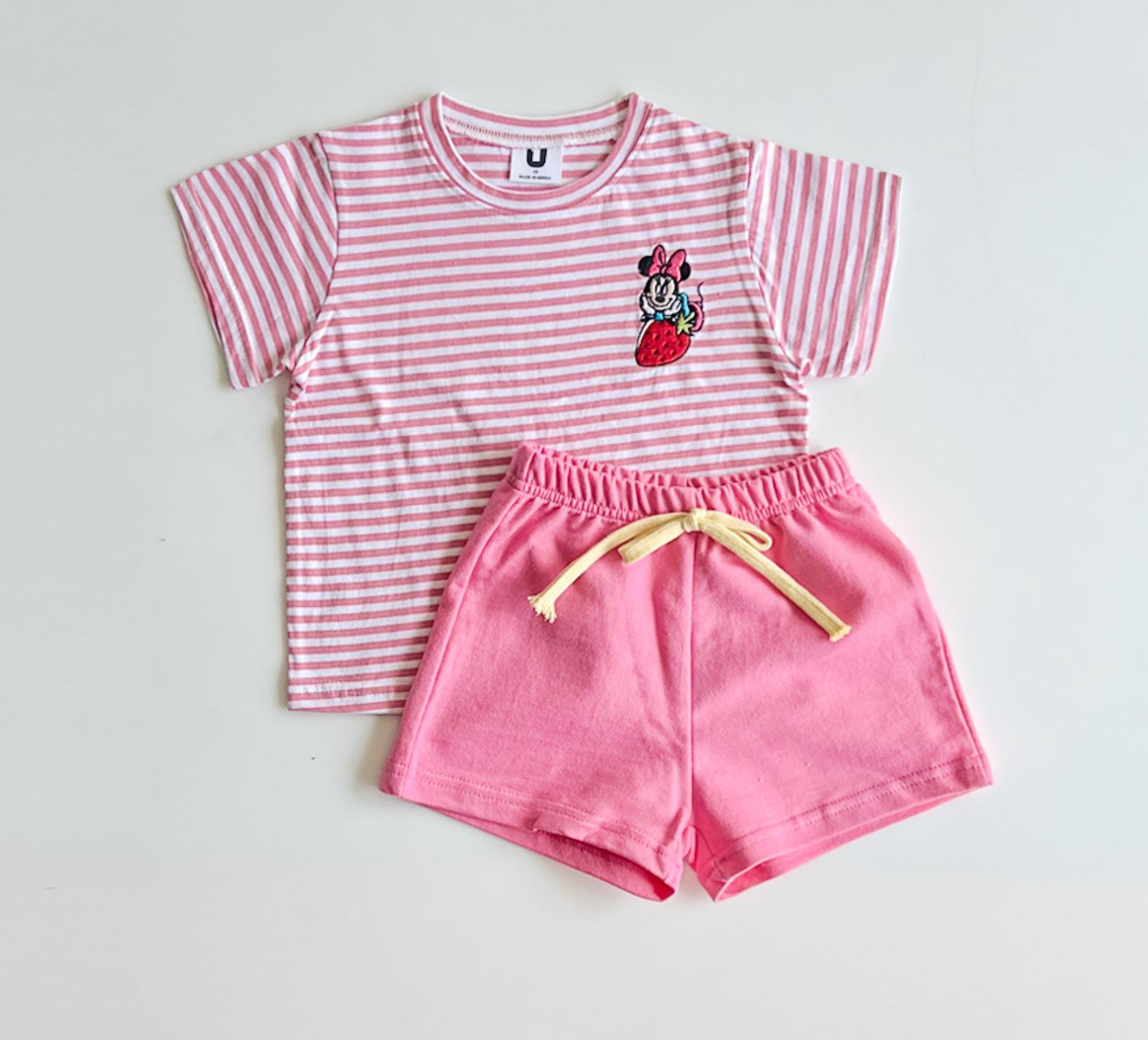 Disney Mickey mouse and Mini mouse baby and toddler Stripe T-shirt & Shorts Set