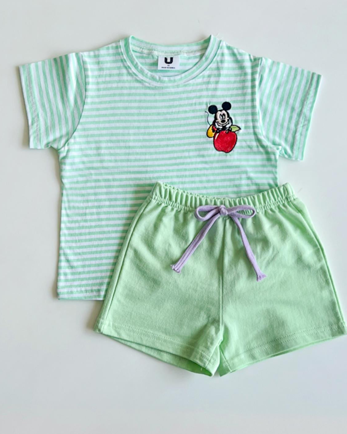 Disney Mickey mouse and Mini mouse baby and toddler Stripe T-shirt & Shorts Set