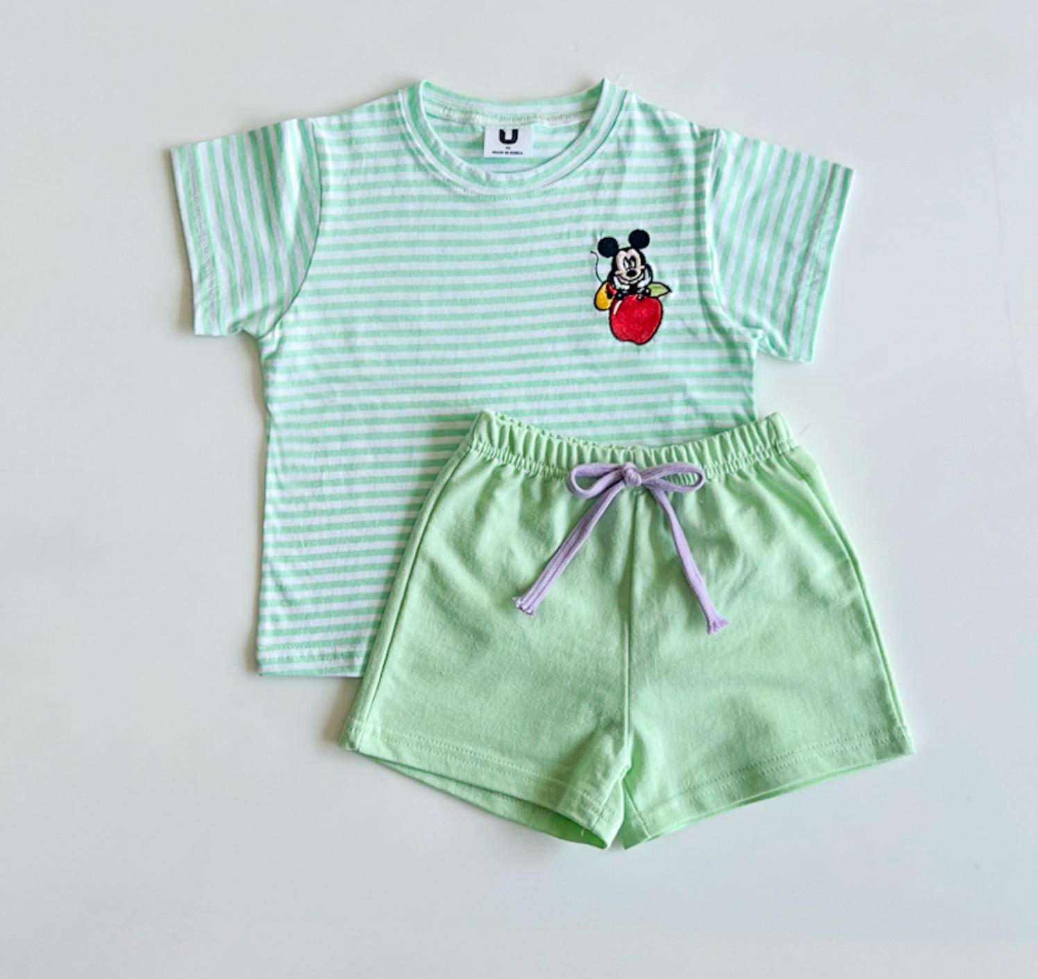 Disney Mickey mouse and Mini mouse baby and toddler Stripe T-shirt & Shorts Set