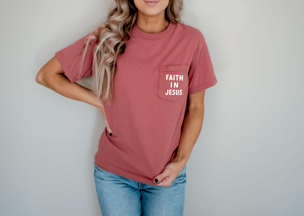 Faith in Jesus Christian Comfort Colors Pocket T Shirt
