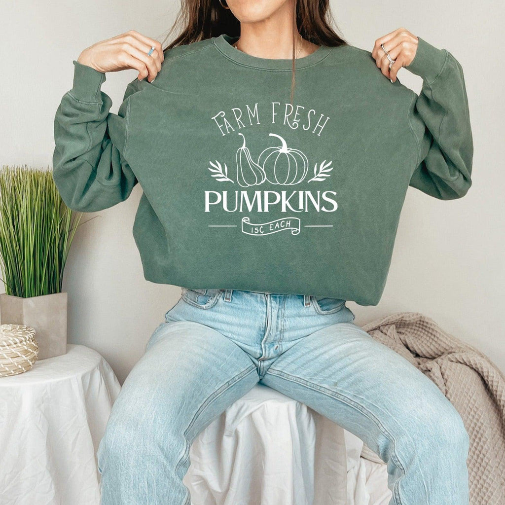 Farm Fresh Pumpkins Fall Garment Dyed Comfort Colors Sweatshirt | Thanksgiving