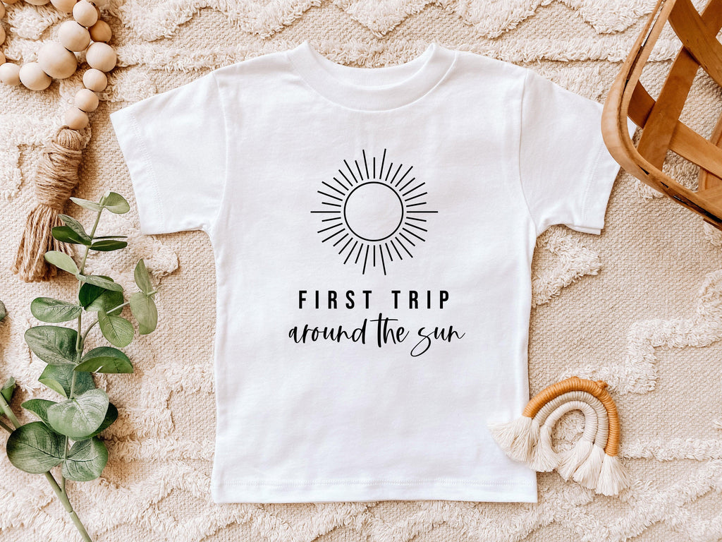 First Trip Around the Sun Baby and Toddler Space Themed First Birthday T shirt