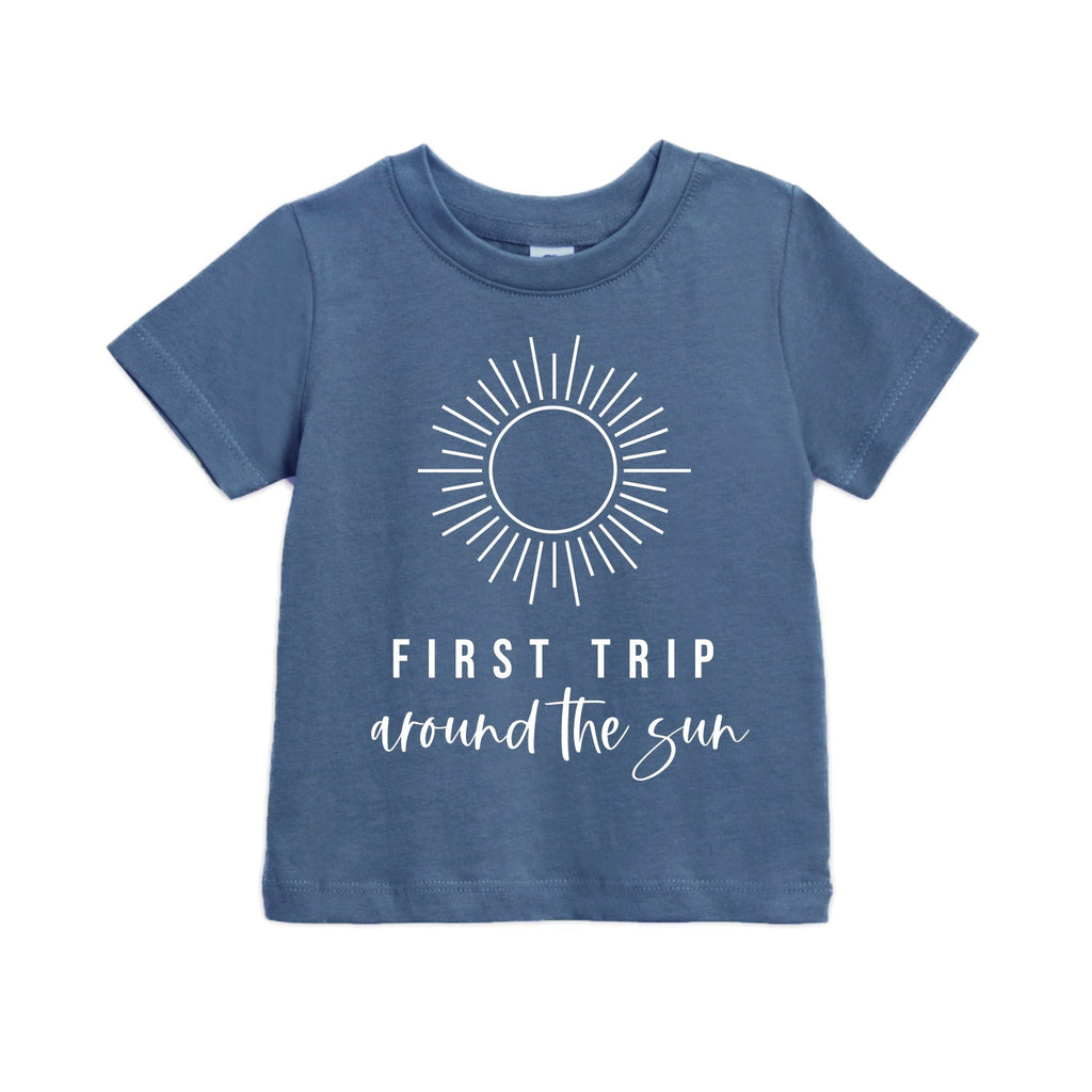 First Trip Around the Sun Baby and Toddler Space Themed First Birthday T shirt