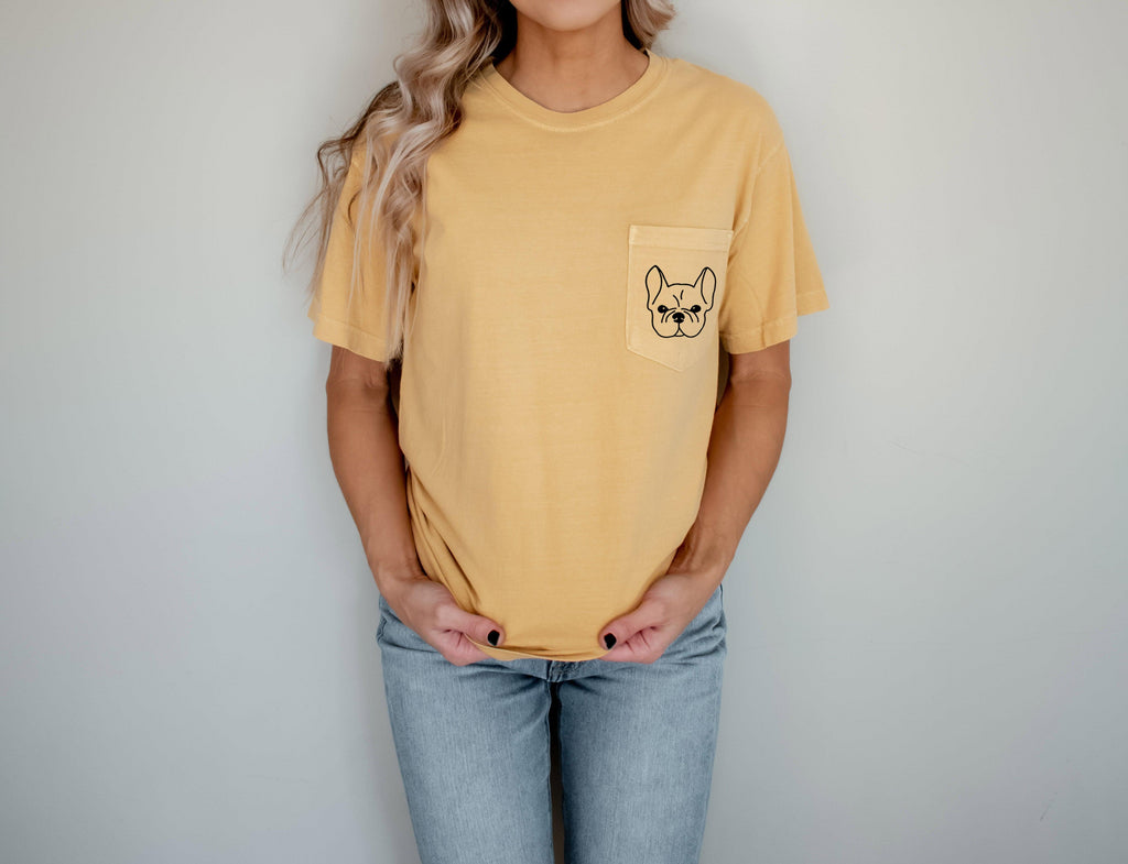 Frenchie Bulldog Comfort Colors Pocket T Shirt