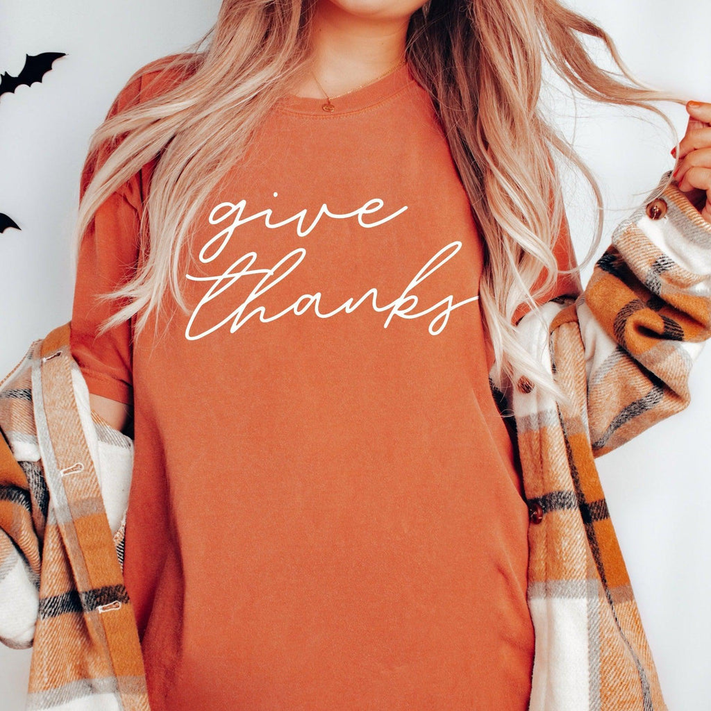 Give Thanks Fall Comfort Colors T Shirt | Thanksgiving