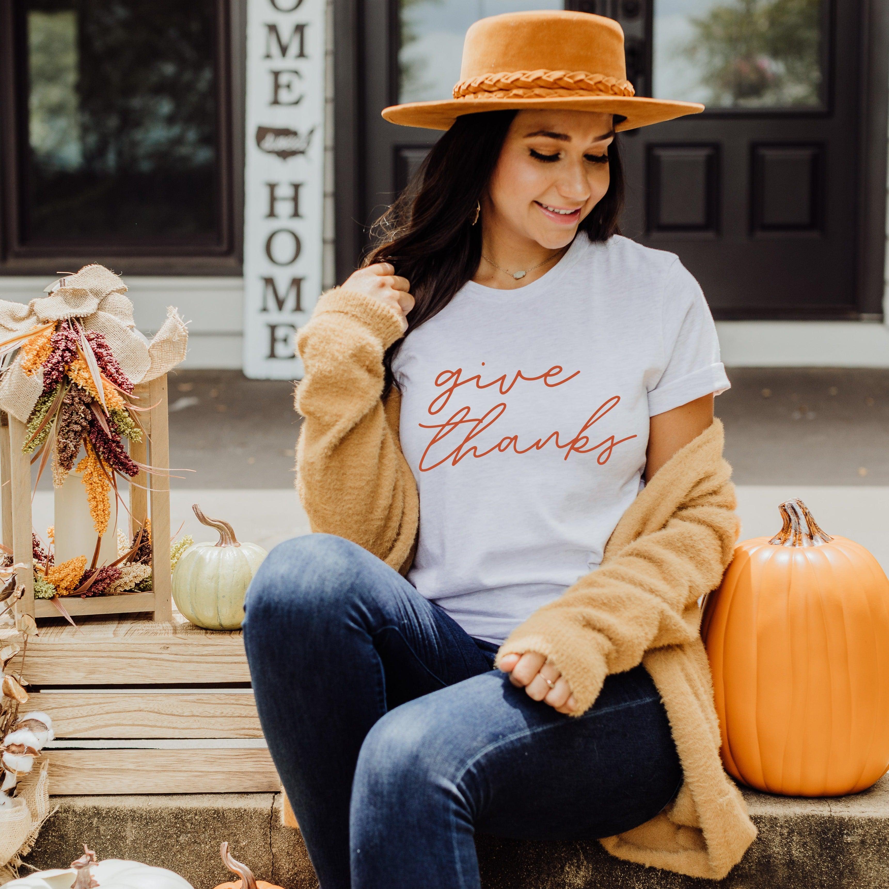 Give Thanks Fall Graphic T-Shirt | Thanksgiving