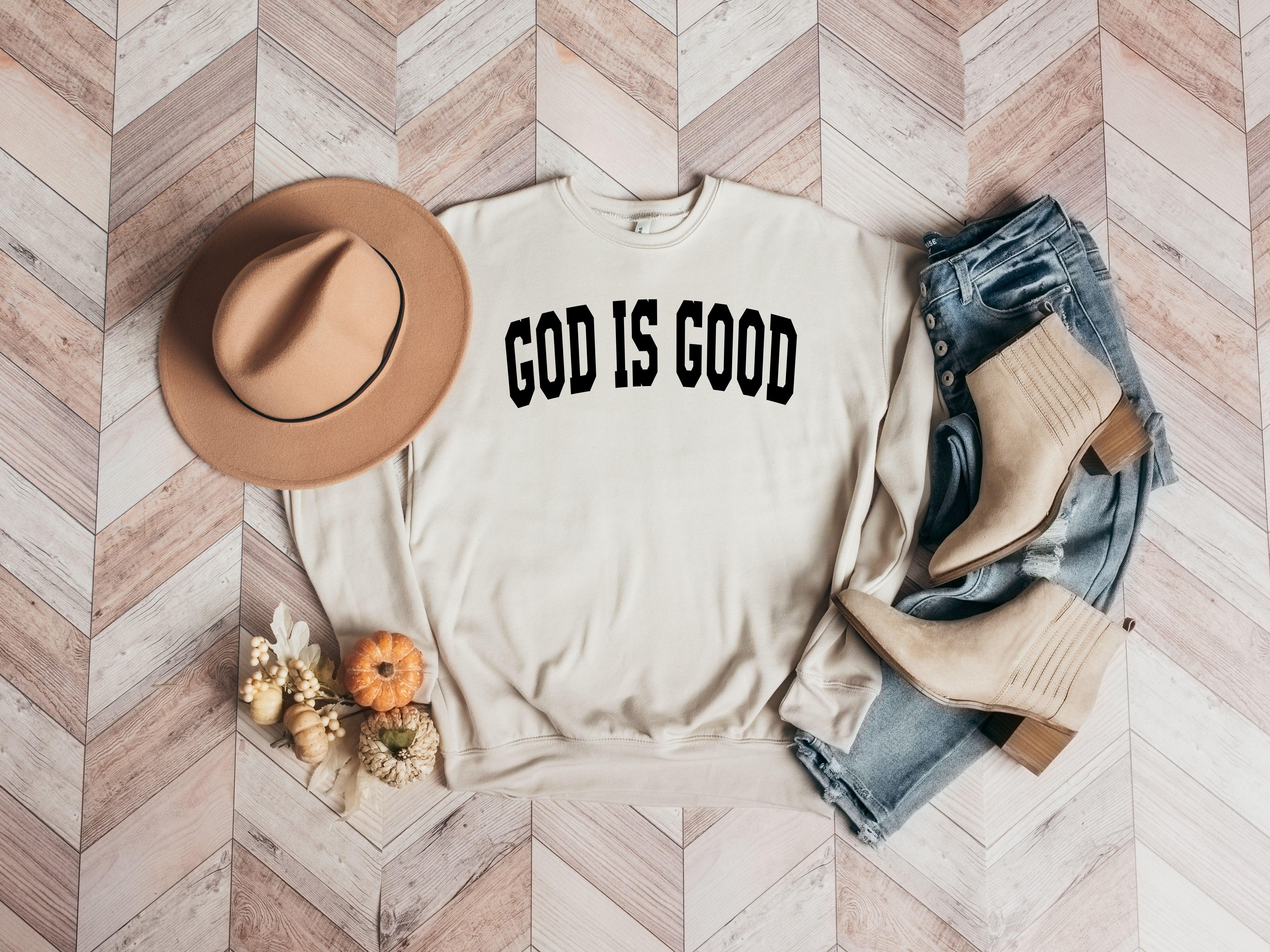 God is Good Christian Bible Sponge Fleece Crewneck Sweatshirt