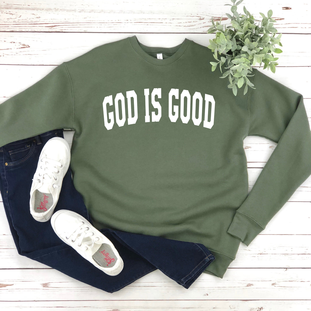 God is Good Christian Bible Sponge Fleece Crewneck Sweatshirt