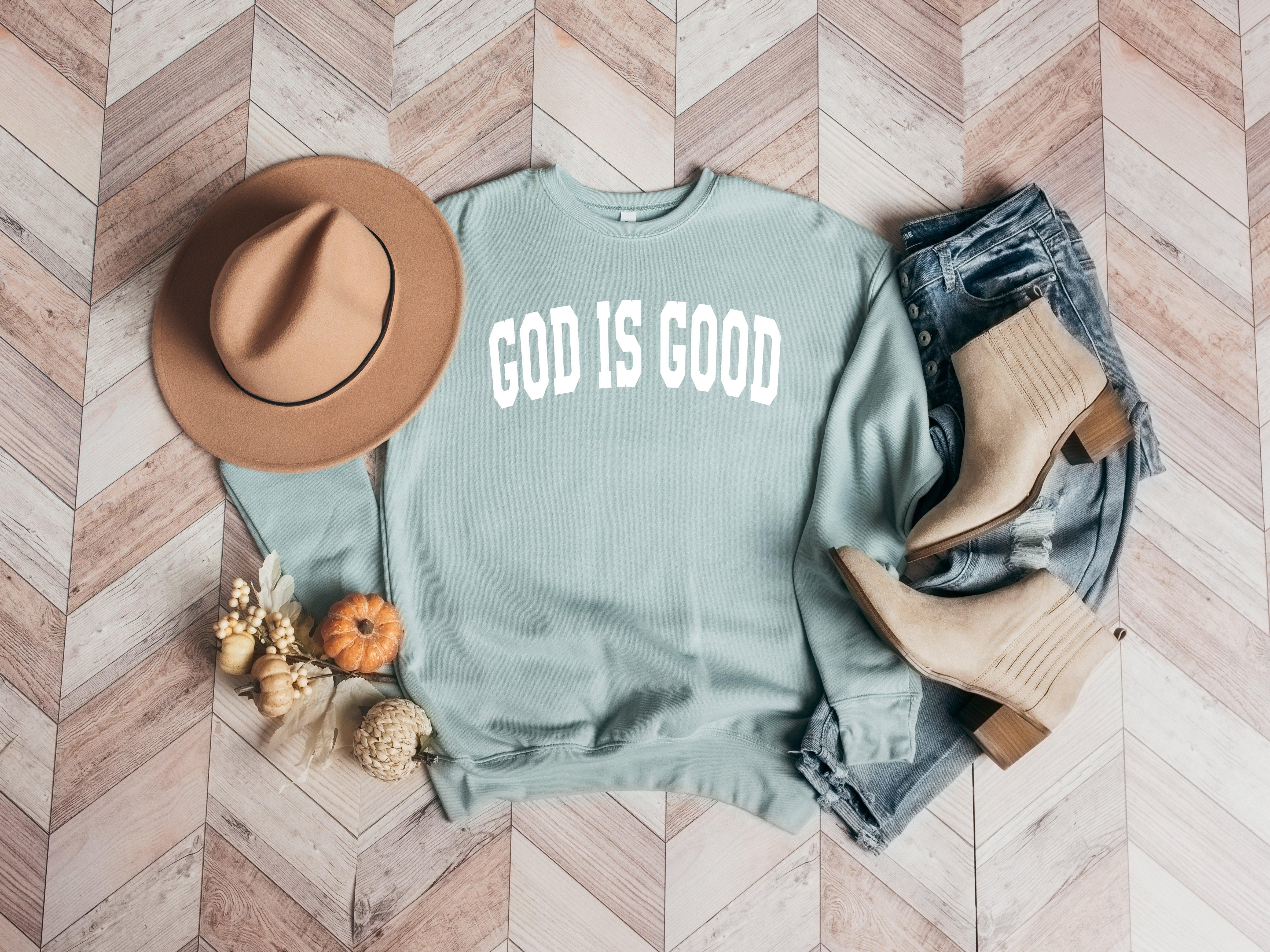 God is Good Christian Bible Sponge Fleece Crewneck Sweatshirt