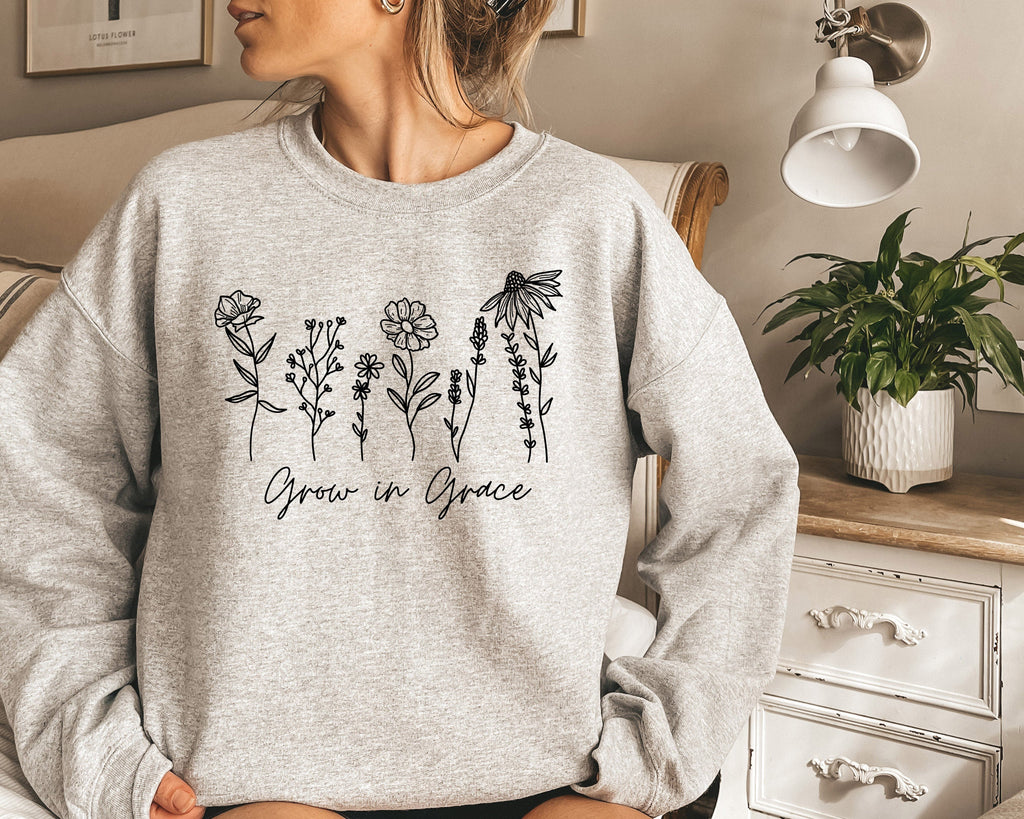 Grow In Grace Wildflowers Christian Sweatshirt (cursive)