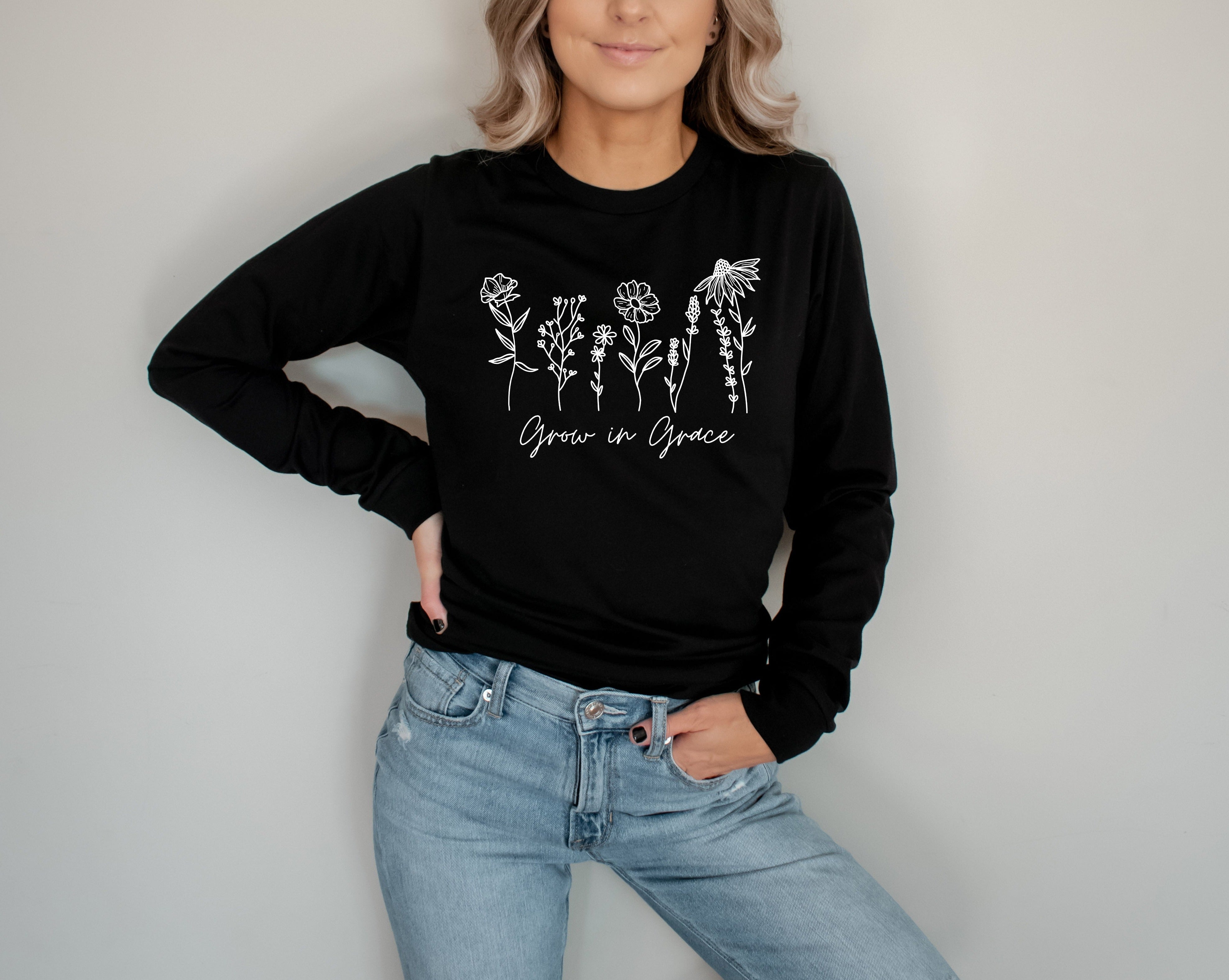 Grow in Grace Christian botanical Long sleeve shirt | Bible verse Jesus shirts