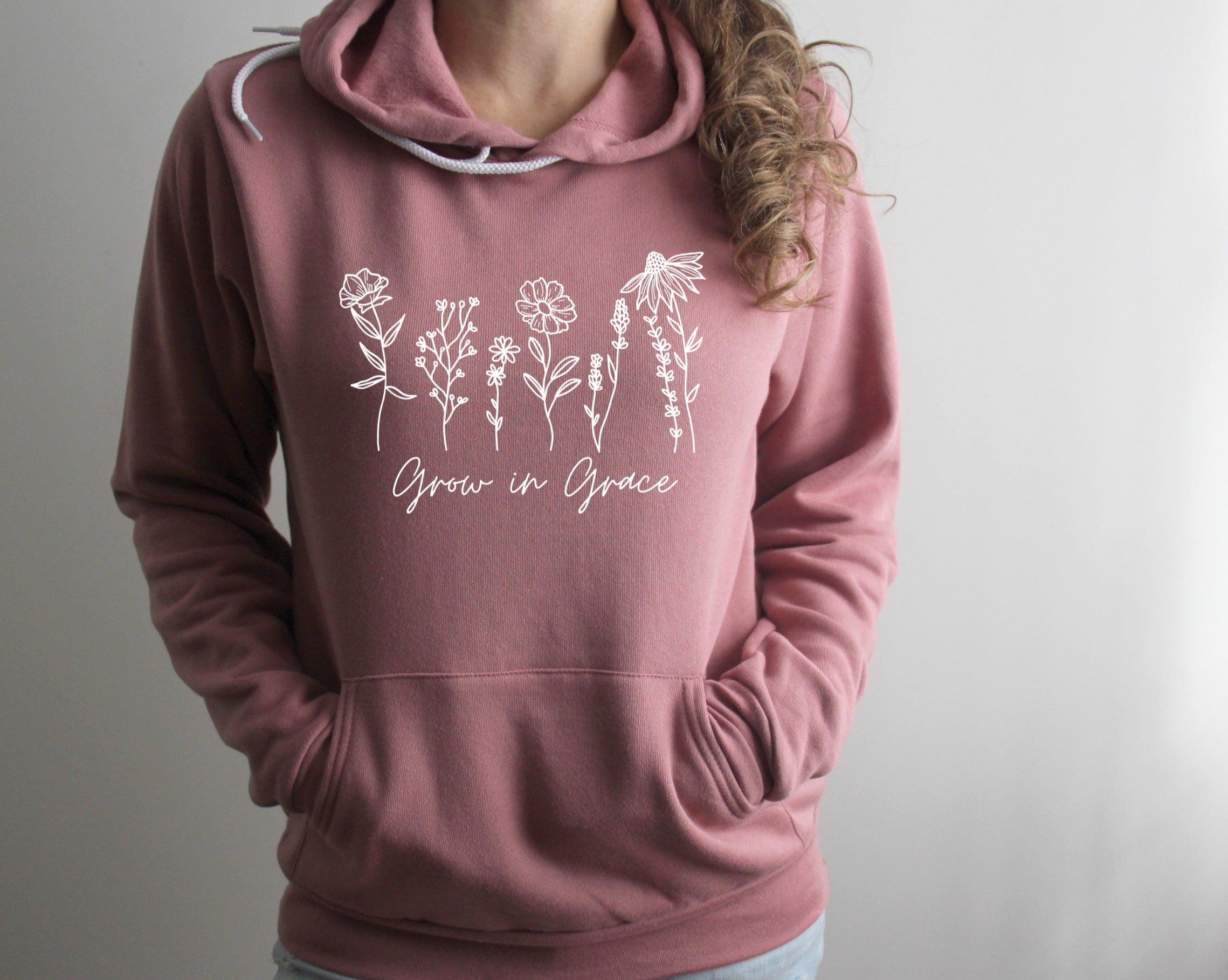 Grow in Grace Wildflowers Bible verse Christian Sponge Fleece Hoodie sweatshirt