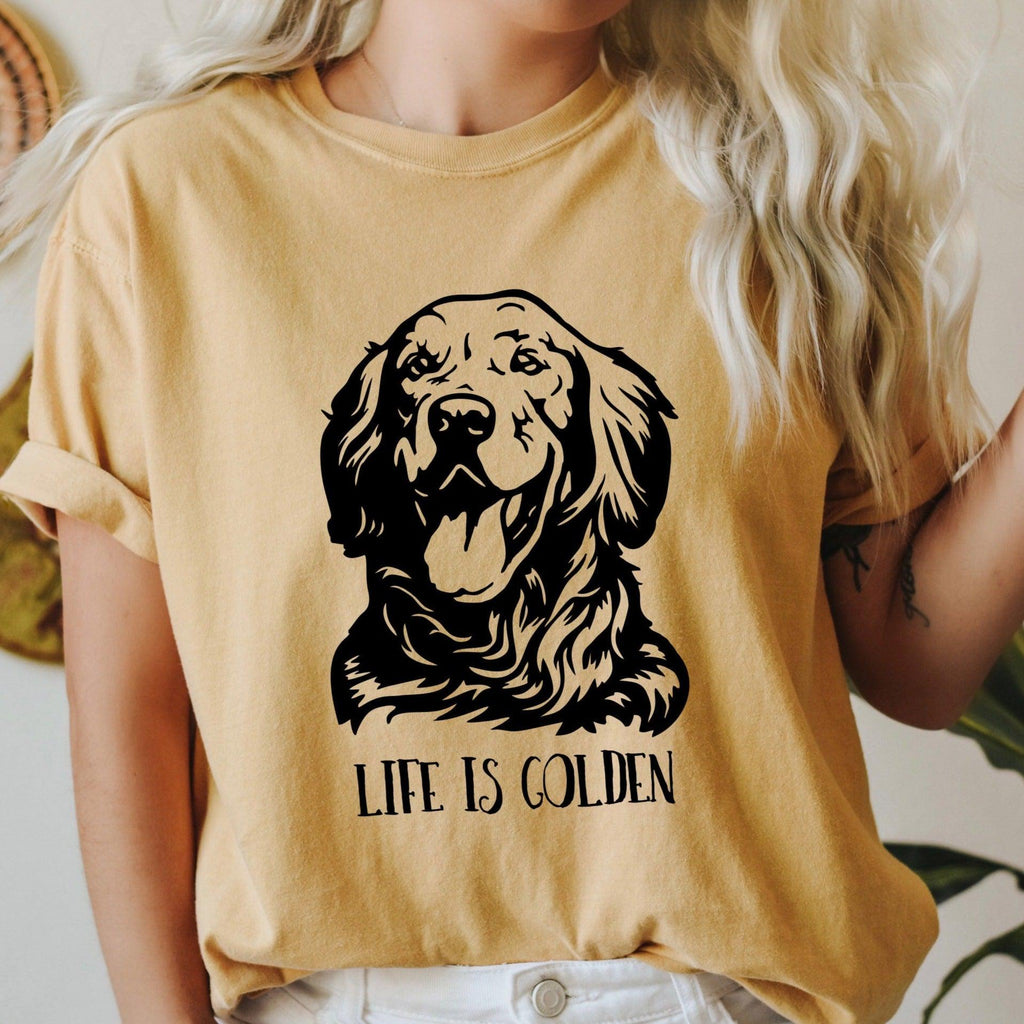Life Is Golden Golden Retriever mom Comfort Colors T Shirt (Center)