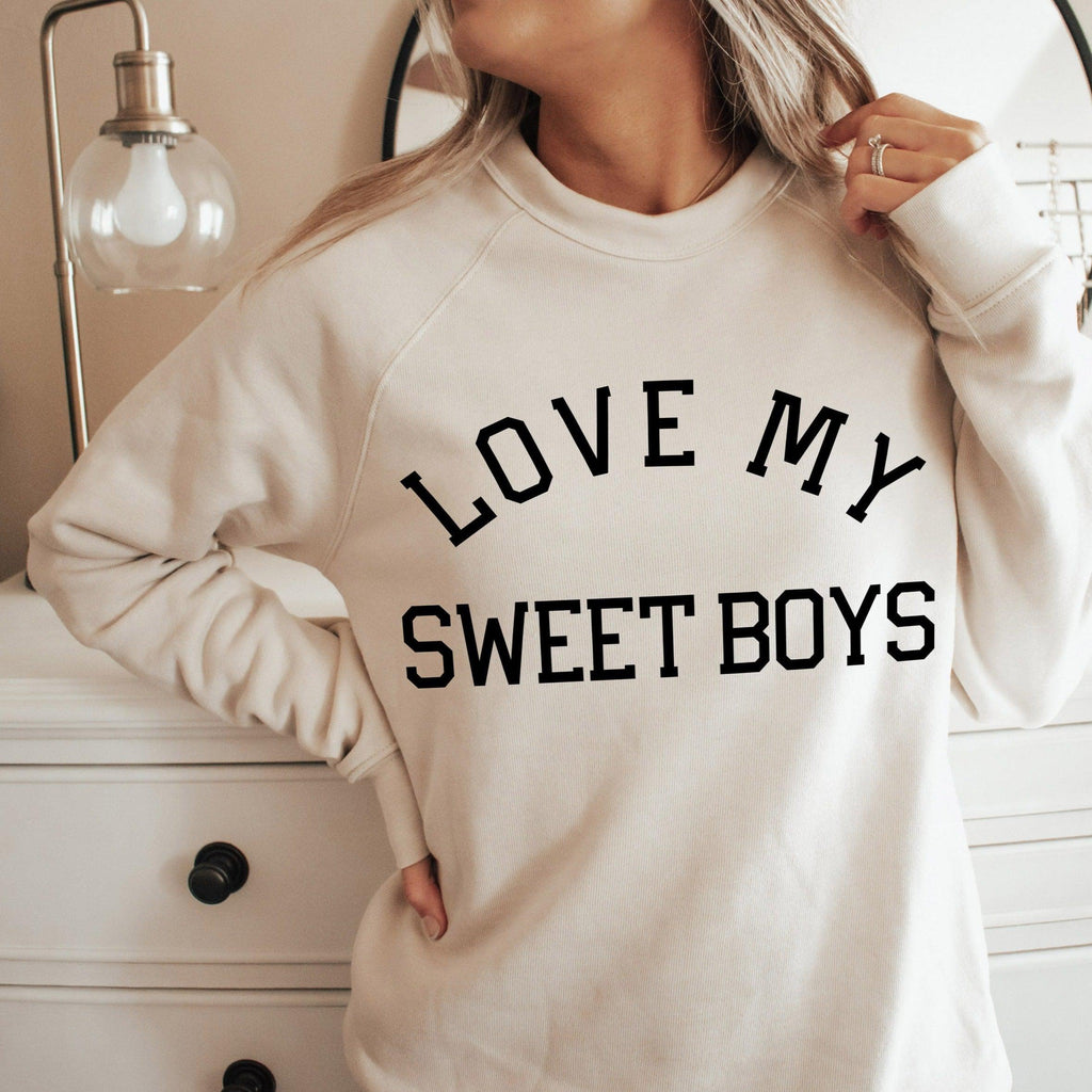 Love My Sweet Boys Boy Mom Lightweight Sponge Fleece Raglan Sweatshirt