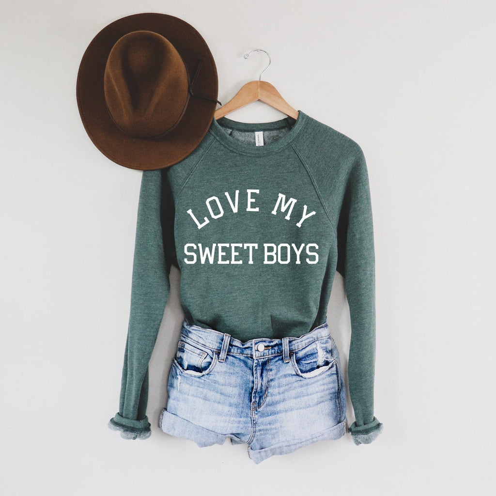 Love My Sweet Boys Boy Mom Lightweight Sponge Fleece Raglan Sweatshirt