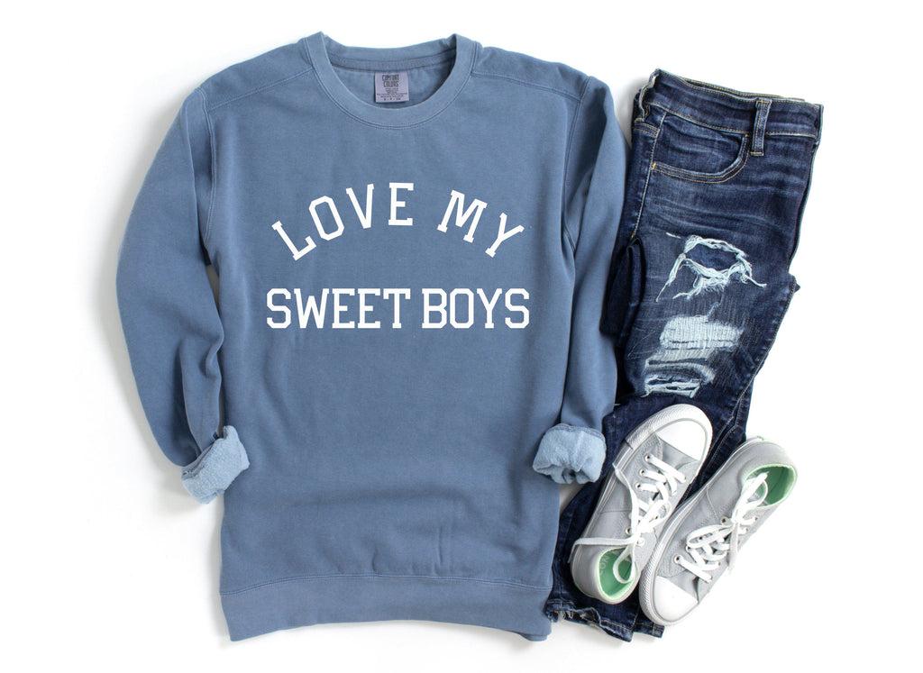 Love My Sweet Boys Boy mom Garment Dyed Comfort Colors Sweatshirt