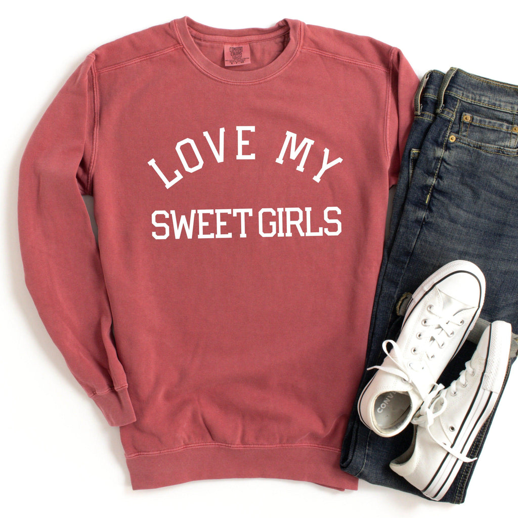 Love My Sweet Girls Girl mom Garment Dyed Comfort Colors Sweatshirt