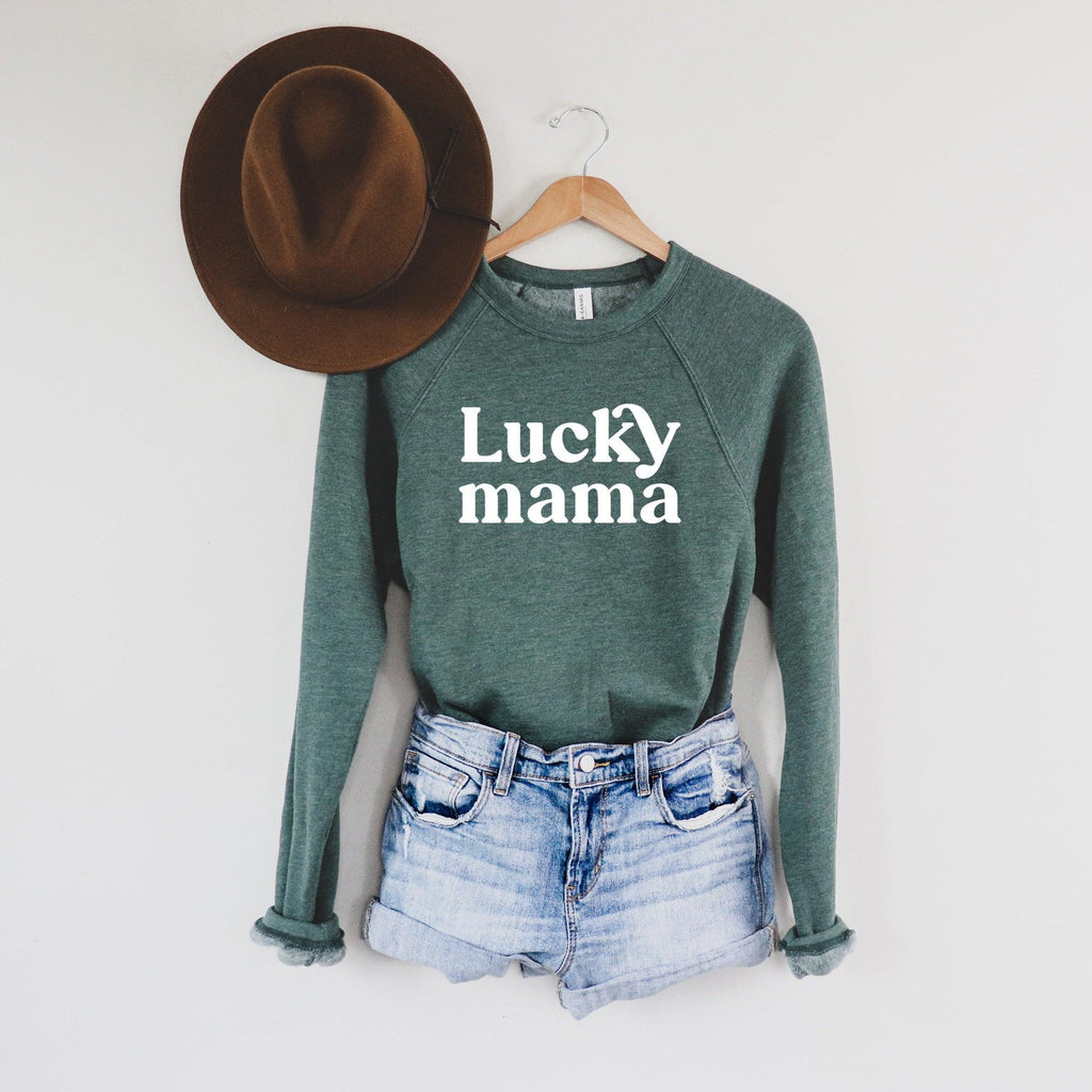 Lucky Mama St. Patrick's day Mom Lightweight Sponge Fleece Raglan Sweatshirt