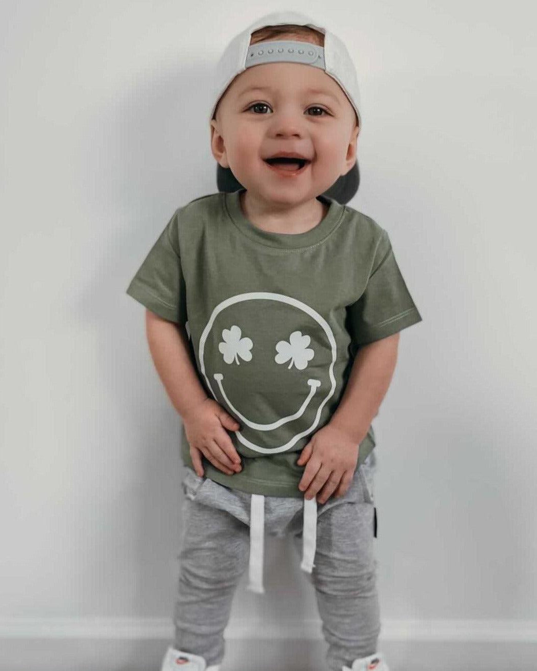 Lucky Shamrock Clover Smile Organic Cotton Baby And Kids Tee