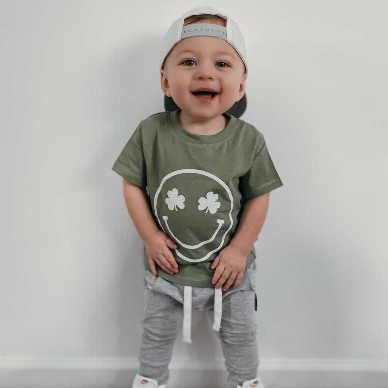 Lucky Shamrock Clover Smile Organic Cotton Baby And Kids Tee