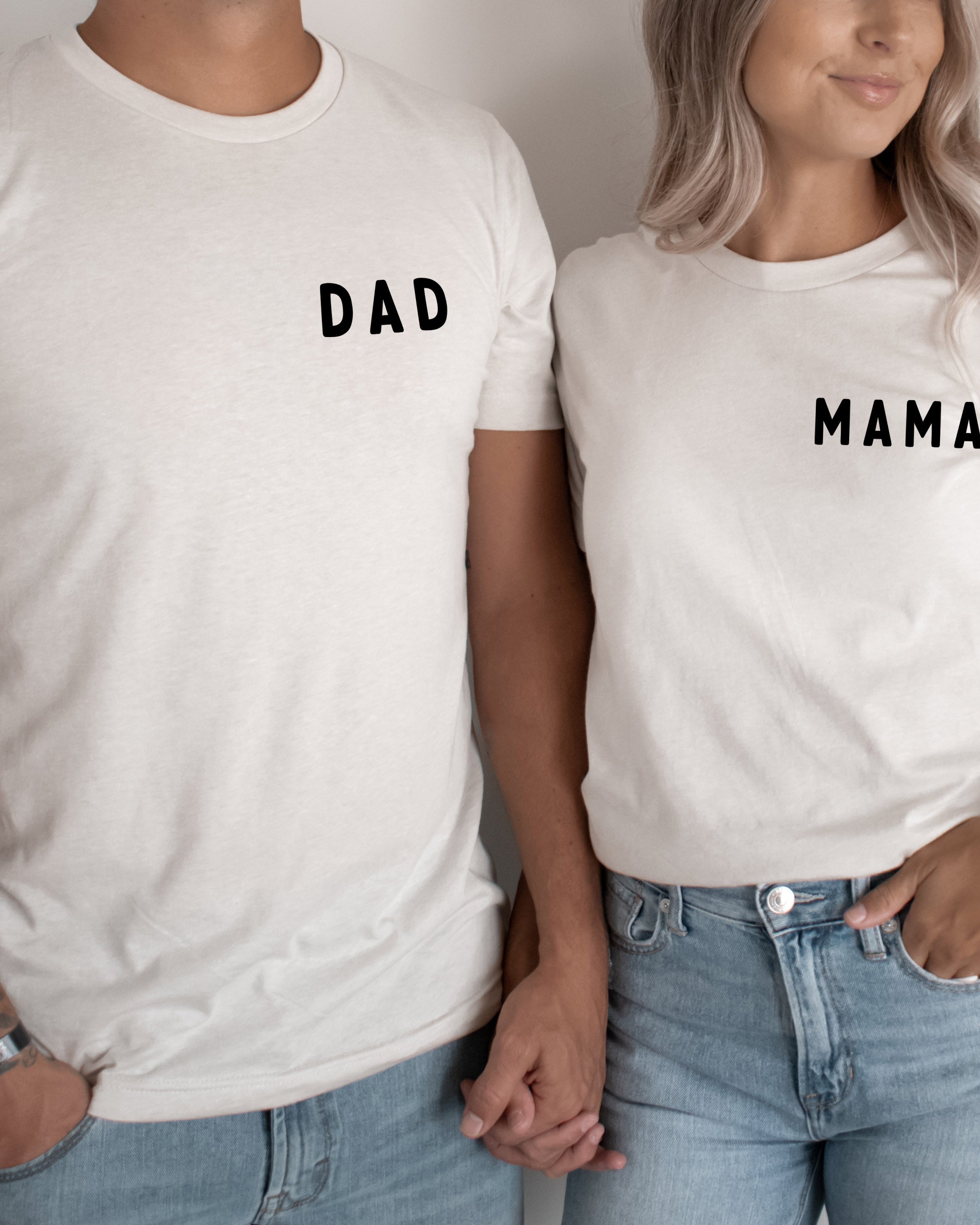 Mama & Dad Family Matching T-shirt (Rounded Left Chest)