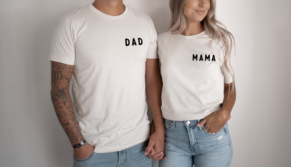 Mama & Dad Family Matching T-shirt (Rounded Left Chest)