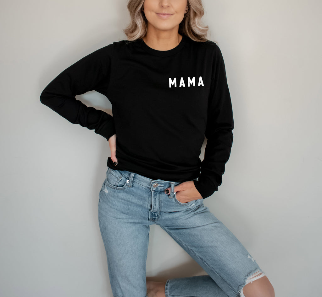 Mama Long Sleeve Tshirt | Mom long sleeve shirt (Rounded font corner)